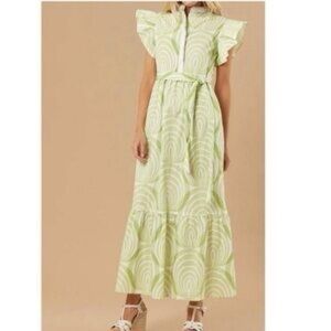 Sheridan French Jardin Tie Waist Ruffle Dress small